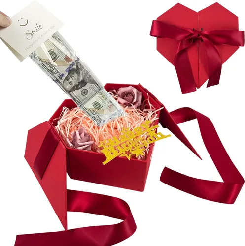 Vista 8 de Caja de dinero para regalo en efectivo, caja de regalo para dinero en efectivo, ideas rosadas, caja de regalo con tarjeta y cinta, regalo sorpresa