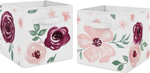 Vista 5 de Sweet Jojo Designs Cajas de almacenamiento plegables de tela con diseño floral de acuarela gris, cajas organizadoras de juguetes para niños y bebés