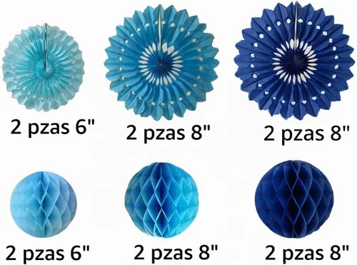 Vista 2 de 12 piezas de bolas de panal de 6 pulgadas y 8 pulgadas, abanicos de papel de seda, abanicos de bolas de panal para fiestas, decoraciones de pared
