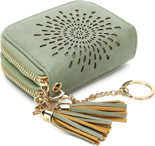 Vista 24 de APHISON RFID - Porta tarjeta de crédito con llavero, cartera pequeña con cremallera para mujer, Moderno
