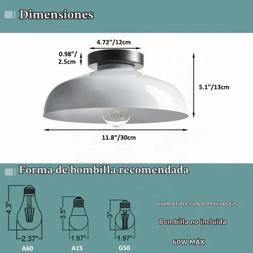 Vista 5 de DIRYZON Lámpara de Techo Moderna Industrial Lámpara de Techo Semi Empotrada con Pantalla de Granero de Metal Blanco de 12 Pulgadas