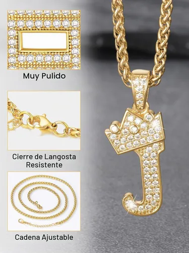 Vista 4 de U7 Crown Initial Number Necklace for Men Women A-Z Letter Pendant Chain a. Oro