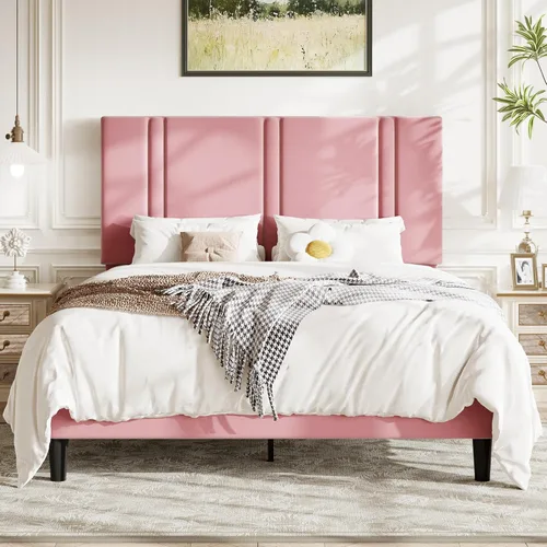 Vista 12 de Allewie Twin Platform Bed Frame with Velvet Upholstered Headboard