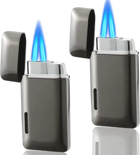 Vista 8 de Futlidys Paquete de 2 mini antorchas de butano recargable, encendedor de butano de doble llama con ventana visible, encendedor de chorro ajustable