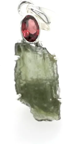 Vista 2 de Natural Green Moldavite, Watermelon Tourmaline 925 Solid Sterling Silver Pendant 40mm