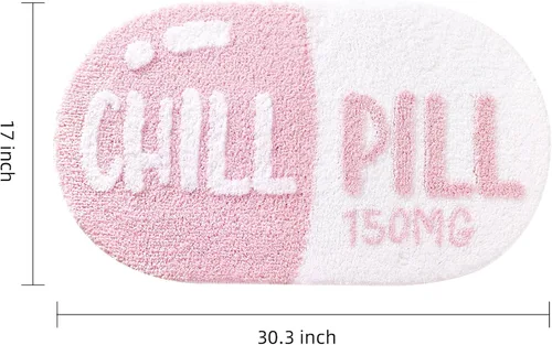 Vista 2 de FROZZUR Chill Pill - Tapete de baño, antideslizante, color rosa, para baño, con forma linda, para tina, tapete de felpa lavable, color rosa