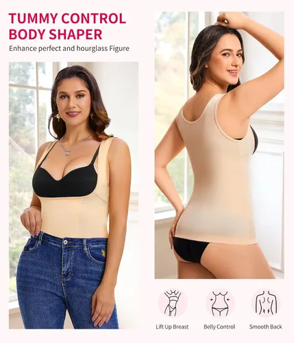 Vista 4 de Gotoly Chaleco de compresión para mujer con control de abdomen, faja de compresión invisible