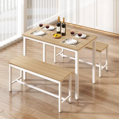 Vista 11 de Rovibek Juego de mesa de comedor para 4 personas con 2 bancos, juego de mesa de cocina que ahorra espacio para cocina y comedor, color negro