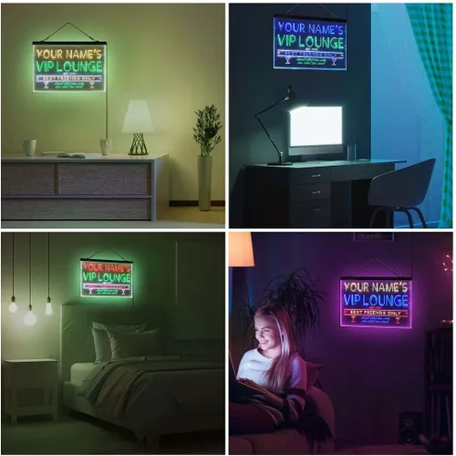 Vista 4 de Letrero de luz de neón LED tricolor personalizado VIP Lounge Bar Personalizar Nombre Fecha Texto Cita Fuente Verde y Rojo y Amarillo 13 x 8.7