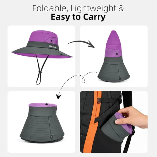 Vista 95 de Rosoz Sombreros de cola de caballo para mujer, protección UV, ala ancha 1 paquete-negro