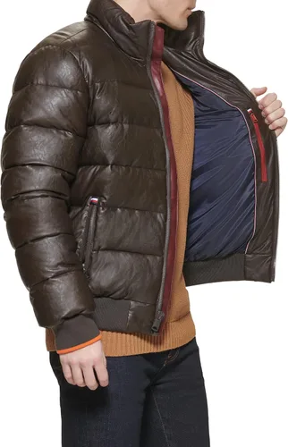 Vista 5 de Tommy Hilfiger Men's Midweight Quilted Faux Leather Bomber