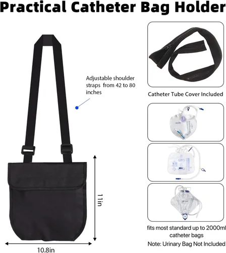 Vista 4 de Soporte para bolsa de drenaje de orina, funda ajustable para bolsa de catéter con cremallera, cubierta de tubo de catéter Foley, soporte impermeable