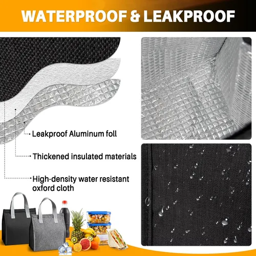 Vista 4 de Rainflow - Bolsa de almuerzo térmica para viajes de oficina Insulated Lunch Bag Keeps Food Hot Or Cold, Waterproof Reusable Carrier For Work