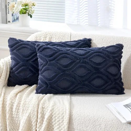 Vista 23 de MIULEE - Juego de 2 fundas de almohada de lana sintética suave y afelpada, fundas decorativas de estilo bohemio para sofá, sala de estar, cama, 16 x
