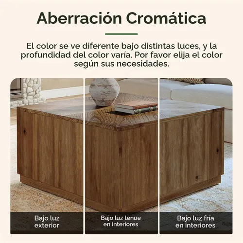 Vista 8 de Mesa auxiliar cuadrada de 31.5 pulgadas para sala de estar, mesa de cóctel central de madera maciza con parte superior de parquet, fácil montaje