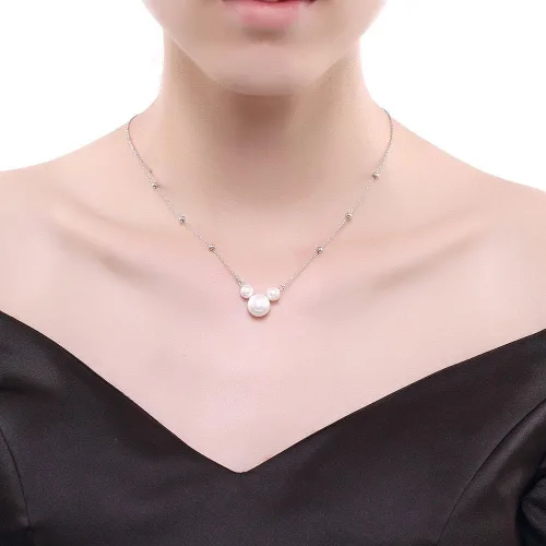 Vista 5 de Collar de perlas, collar de orejas de ratón para mujer, collar de cadena con colgante de plata de ley 925, collar de perlas cultivadas de agua dulce