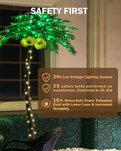 Vista 5 de TYBEEU Palmera iluminada de 1,5 metros con 136 luces LED con cocos brillantes - Atenuable, certificación UL, resistente al agua - Ideal