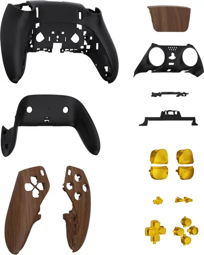 Vista 4 de eXtremeRate Juego completo de carcasa con botones, cubierta de panel táctil compatible con controlador de borde ps5, repuesto de grano de madera