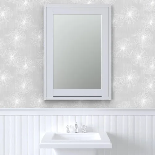 Vista 9 de Spoonflower Papel tapiz autoadhesivo de 9 x 2 pies – Dientes de león gris claro Diente de león blanco minimalista Mod Circle copo de nieve redondo