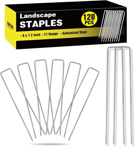 Vista 11 de Paquete de 240 grapas de paisaje de 15 cm, estacas de jardín galvanizadas para carpas, estacas resistentes calibre 11, alfileres de tela