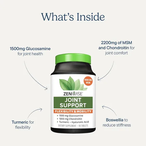 Vista 3 de Zenwise Health Suplemento de apoyo articular con glucosamina, condroitina, MSM, curcumina y sulfato, salud articular para mujeres y hombres, apoyo