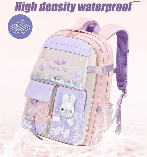 Vista 5 de lunhaifi Mochila de conejo mochila de conejo para niñas mochila de conejo Kawaii impermeable de gran capacidad para la escuela azul S