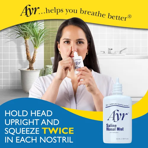 Vista 4 de Ayr Spray nasal salino de 1.7 fl oz – Crema hidratante nasal no medicada para pasajes nasales secos para alivio del resfriado y alergias