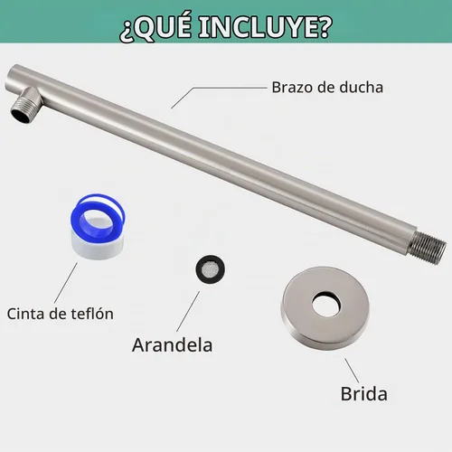 Vista 3 de Voolan Brazo de ducha redondo de 15 pulgadas con brida y cinta de teflón, brazo de extensión para regadera fija de baño, acero inoxidable sólido