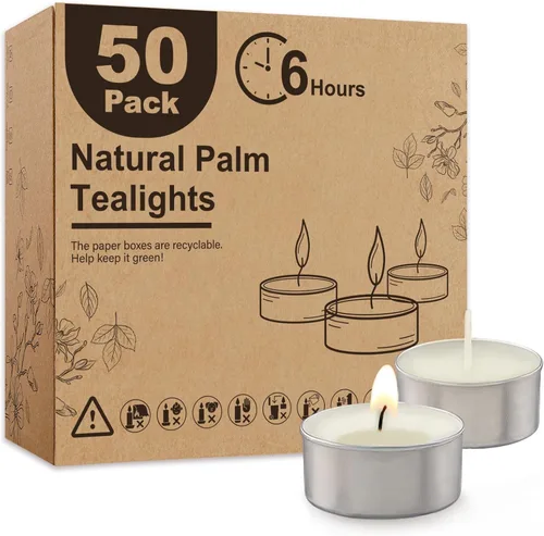 Vista 10 de Ashlux Velas de té sin perfume con forma de palma, paquete de 25 unidades a granel, 4.5 horas de combustión, velas de té blancas de larga duración