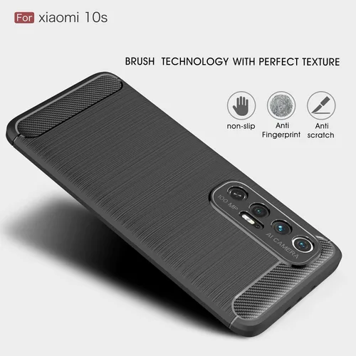 Vista 4 de Funda compatible con Xiaomi Mi 10S, cubierta de diseño de textura de fibra de carbono, funda de absorción de impactos diseñada para Xiaomi Mi 10S
