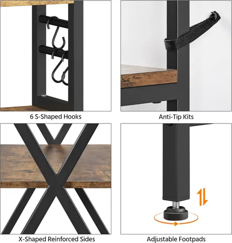 Vista 3 de Yaheetech - Estantería de cocina de 6 niveles, mesa de café de 31.5 pulgadas, gabinete para microondas de estilo granja para espacios pequeños