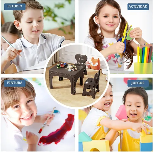 Vista 3 de UNICOO Juego de mesa y sillas plegables para niños, mesa y sillas plegables para niños, mesa de actividades plegable, mesa de picnic portátil, ideal