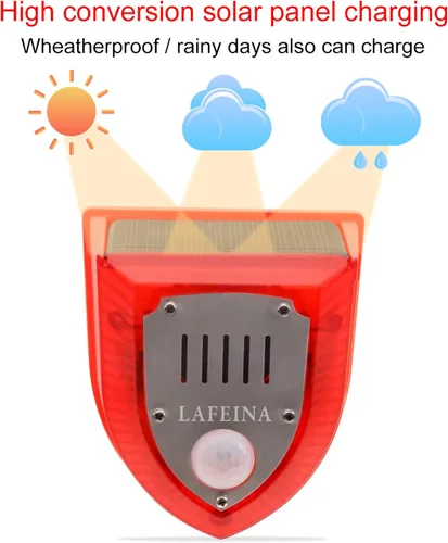Vista 5 de Sensor de movimiento solar de luz y alarma de sonido, 129dB disparo y ladridos de perro y luz estroboscópica sirena de alarma de seguridad