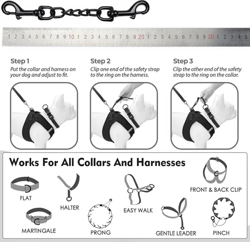 Vista 2 de DEYACE Clip de seguridad de metal para collar de perro, paquete de 2 unidades de respaldo resistente para collar de punta, conector de collar