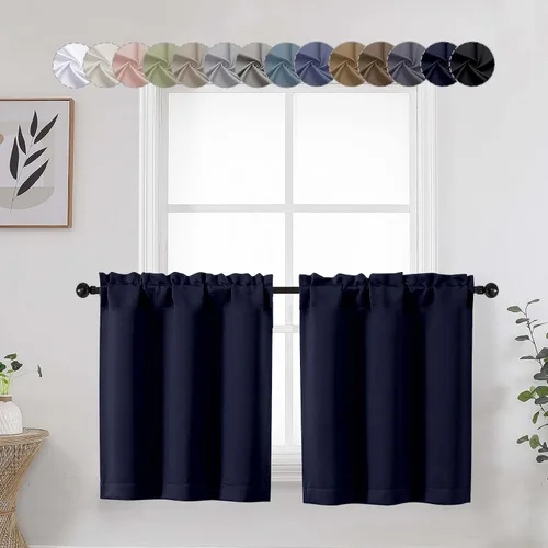 Vista 72 de Aqua Cafe - Juego de 2 paneles de cortinas opacas de 24 pulgadas de largo, con aislamiento térmico suave y sólido, para ventanas de baño, sótano