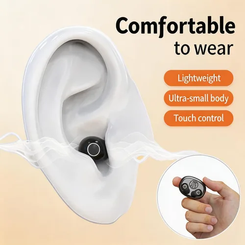 Vista 4 de Mini auriculares inalámbricos Bluetooth con pantalla LED, auriculares para dormir intrauditivos con tapas de silicona suave, funda de carga Negro