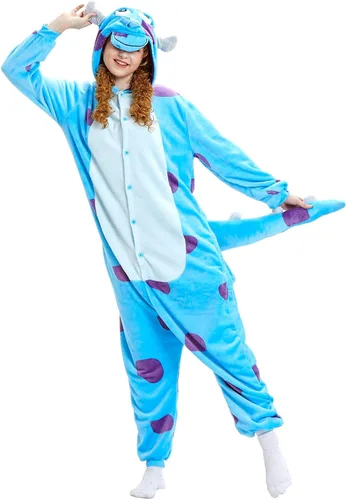 Vista 6 de MGOGO Unisex Adult Pajamas Sulley Sullivan Onesies Halloween Christmas Animal Cosplay Costume Winter Sleeping Wear