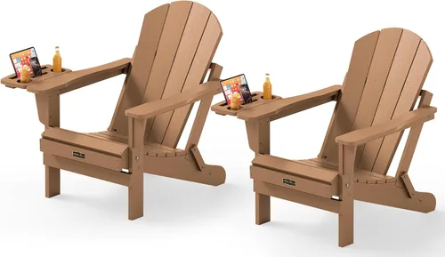 Vista 71 de SERWALL Silla Adirondack plegable para exteriores, silla de patio con portavasos - Ejército
