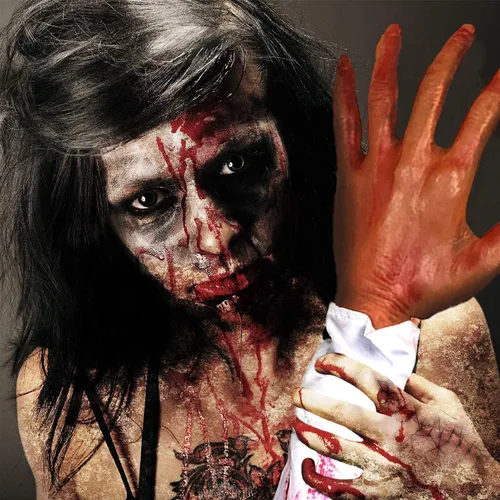 Vista 5 de Bimkole Brazo humano falso para Halloween, manos de brazo humano falsas, broma de terror severa, accesorios espeluznantes para casa embrujada