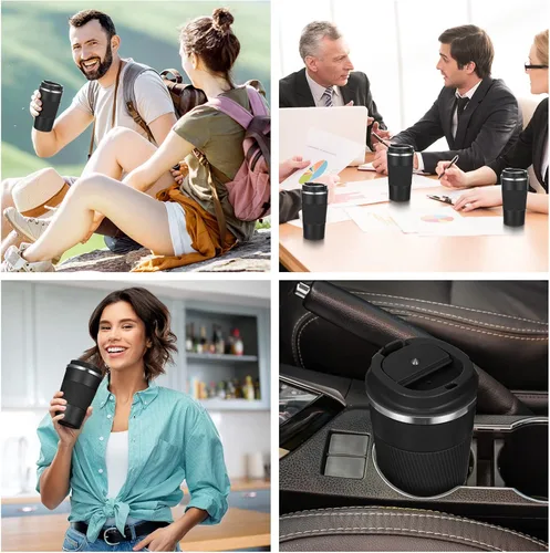 Vista 7 de Sabary - Paquete de 4 tazas de café de viaje de 16 onzas con tapa, color Negro