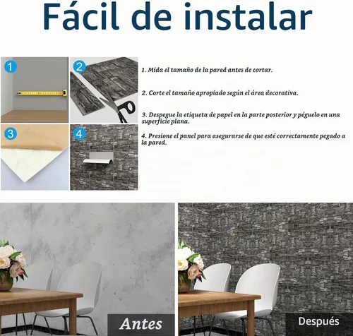 Vista 3 de Paneles de pared 3D para despegar y pegar en piedra negra y gris, 10 piezas de papel tapiz 3D de espuma XPE, paneles de pared de ladrillo sintético