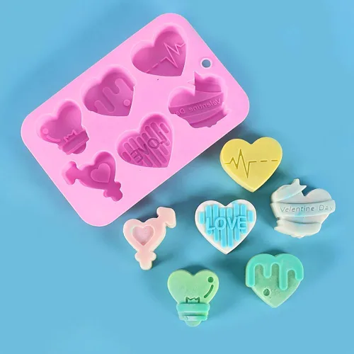 Vista 4 de Moldes de silicona de plástico para el día de San Valentín, moldes de silicona para dulces de corazones rosados, moldes de jabón, moldes de galletas