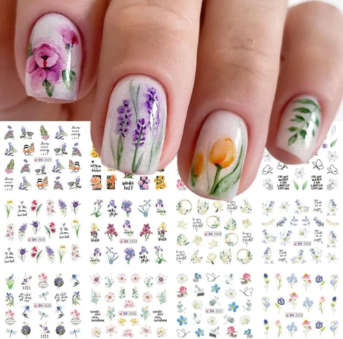 Vista 9 de Calcomanías holográficas para arte de uñas, diseños holográficos de transferencia de agua de hoja de arce de otoño, hojas de otoño, hongos