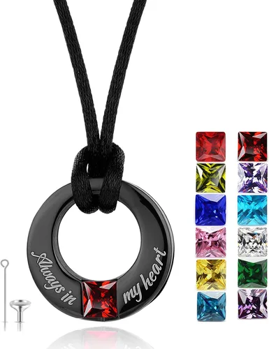 Vista 10 de YOUFENG Collares de urna de piedras natales para cenizas, urna redonda de cremación colgante para cenizas humanas, recuerdo conmemorativo, medallón