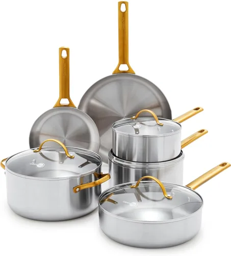 Vista 10 de GreenPan - Sartén de acero inoxidable de tres capas Reserve de 8", juego de sartenes multiclad, apto para inducción, horno y asador hasta 600°F