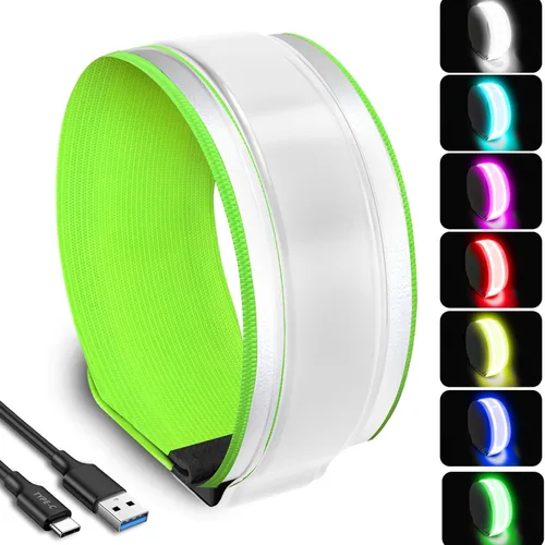 Vista 11 de RGB 7 Colors Switchable LED Armband, USB-C Rechargeable, 360° Reflective Running Light for Runners, High Visibility Reflective Running Gear for
