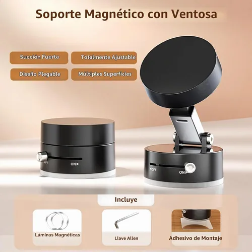 Vista 2 de Soporte magnético para teléfono al vacío, soporte de automóvil con succión de 360°, soporte para teléfono celular compatible con MagSafe