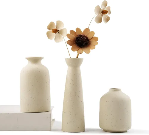 Vista 6 de Jarrón de cerámica, pequeños jarrones para decoración, juego de 3 jarrones bohemios modernos para flores de pampas, apto para decoración de sala