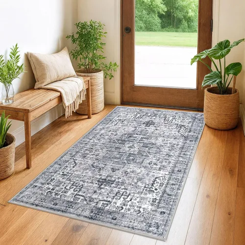 Vista 75 de SIILOOM Alfombra lavable de 2 x 3 pies, alfombra suave color taupe ceniza para entrada, tapete antideslizante para puerta de interior, tapete