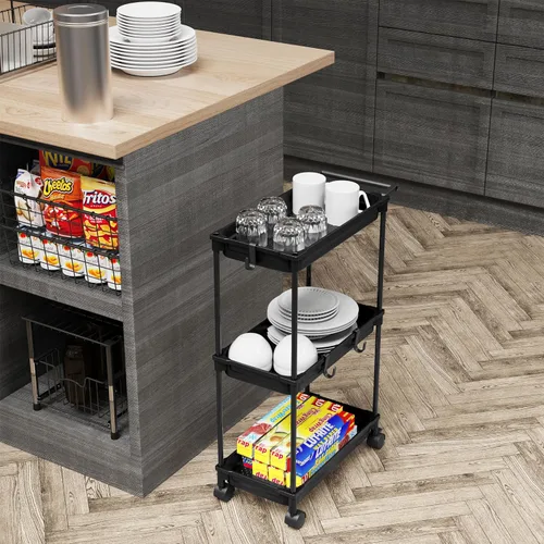 Vista 6 de SimpleHouseware Carrito de almacenamiento delgado de 3 niveles, negro